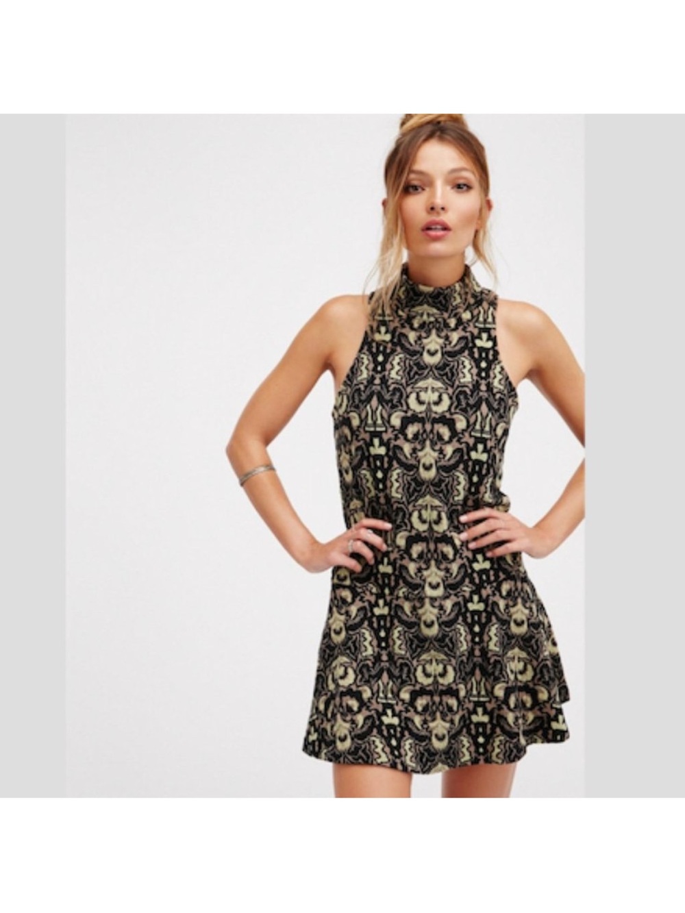 Free People Amelia Jacquard Mock Neck Mini Dress.